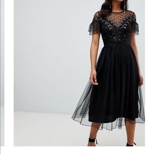Mesh embellished midi dress